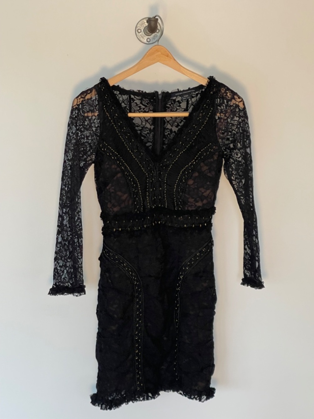 French Connection Black Lace Long Sleeve Cocktail Dress Sz 2